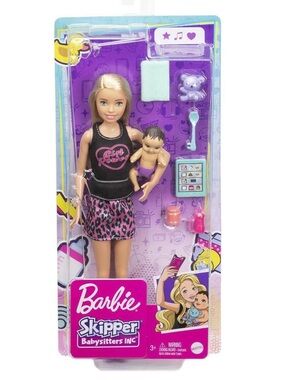 NIP Barbie Skipper Babysitters Inc Set with Blonde Doll in 'Girl Power' Top